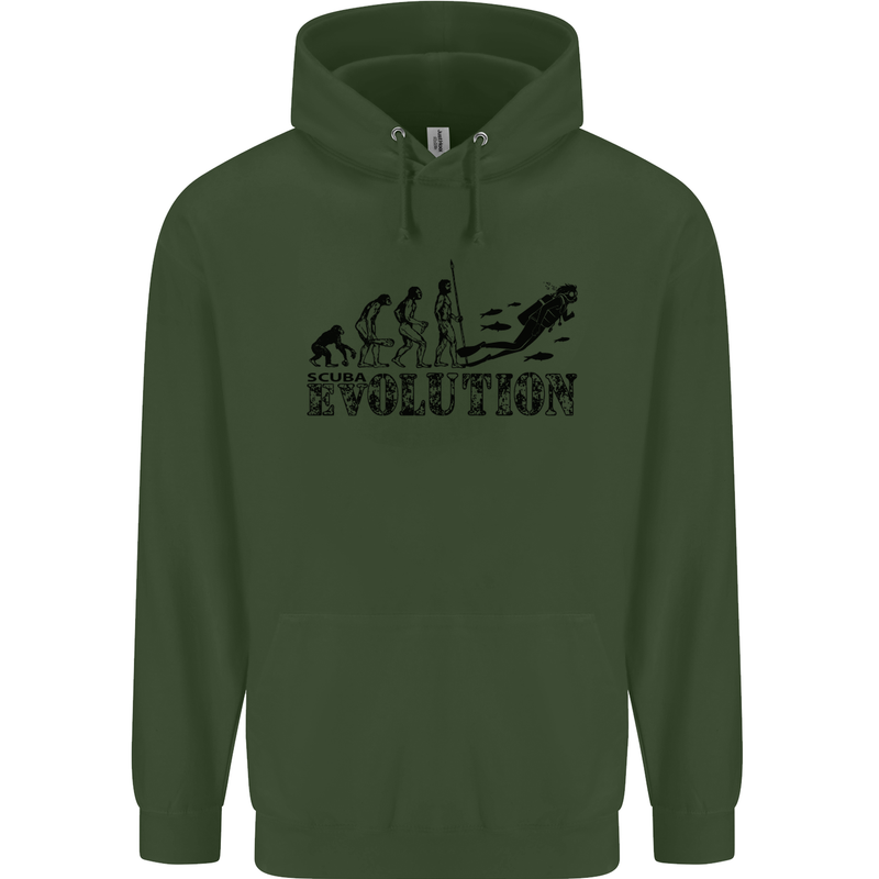 Evolution of a Scuba Diver Diving Funny Childrens Kids Hoodie Forest Green