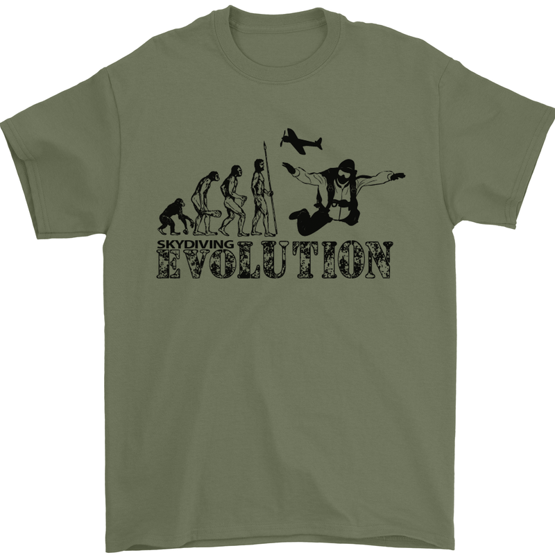 Evolution of a Skydiver Funny Skydiving Mens T-Shirt Cotton Gildan Military Green