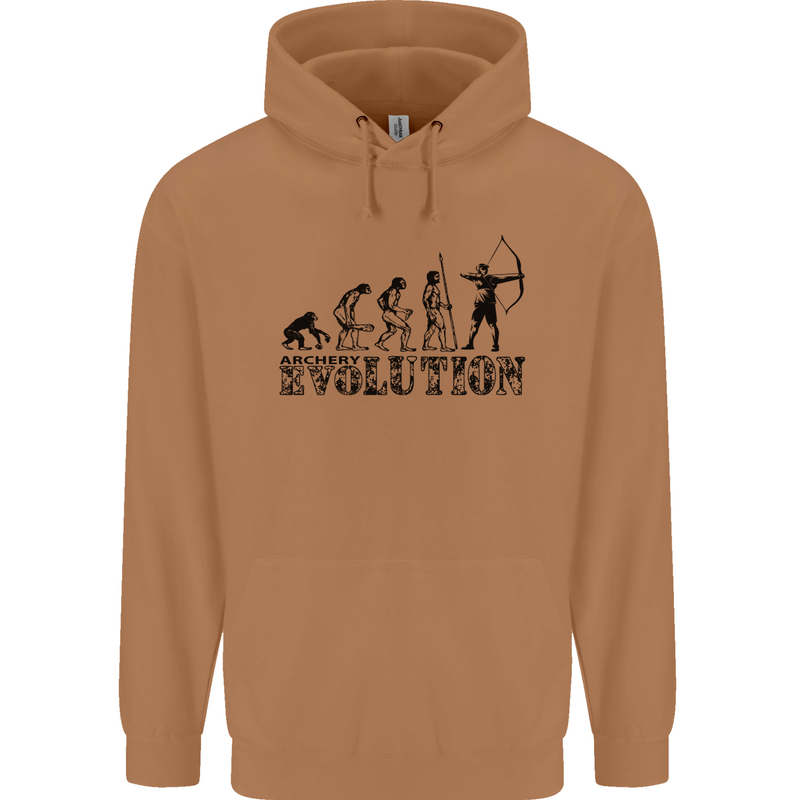 Evolution of an Archer Funny Archery Archer Mens 80% Cotton Hoodie Caramel Latte