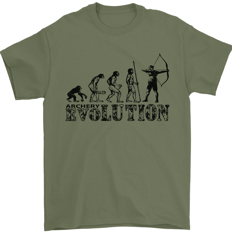 Evolution of an Archer Funny Archery Archer Mens T-Shirt Cotton Gildan Military Green