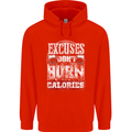 Excuses Calories Gym Training Top Funny Mens 80% Cotton Hoodie Bright Red