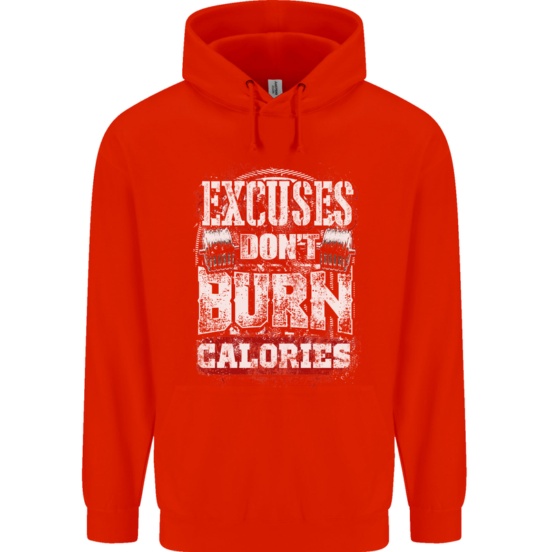 Excuses Calories Gym Training Top Funny Mens 80% Cotton Hoodie Bright Red