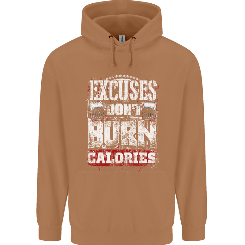Excuses Calories Gym Training Top Funny Mens 80% Cotton Hoodie Caramel Latte