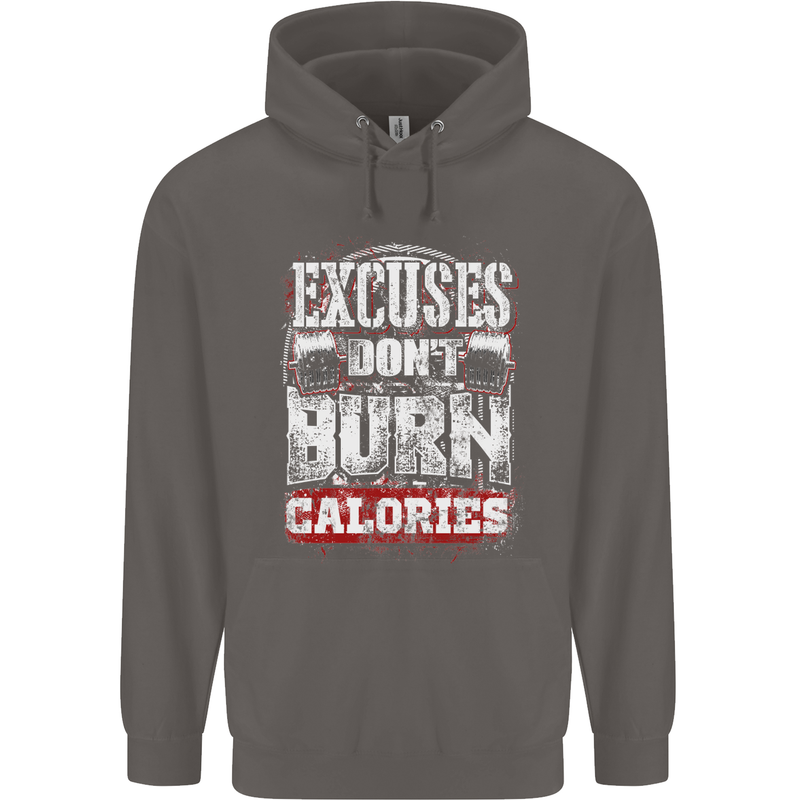 Excuses Calories Gym Training Top Funny Mens 80% Cotton Hoodie Charcoal