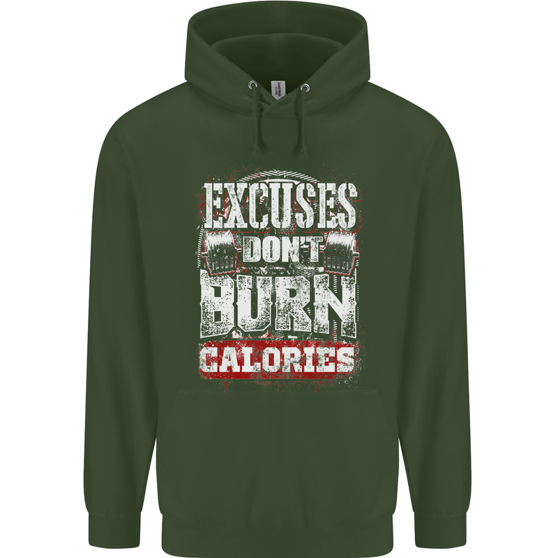 Excuses Calories Gym Training Top Funny Mens 80% Cotton Hoodie Forest Green
