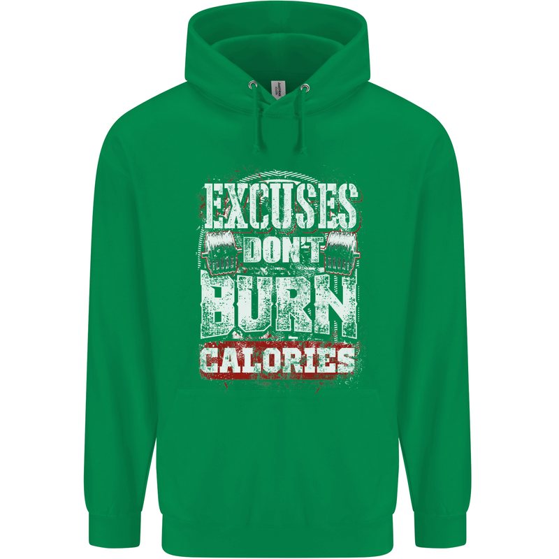 Excuses Calories Gym Training Top Funny Mens 80% Cotton Hoodie Irish Green
