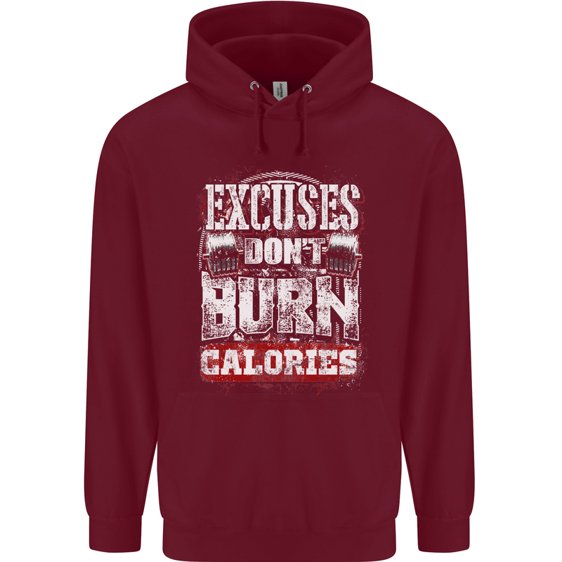Excuses Calories Gym Training Top Funny Mens 80% Cotton Hoodie Maroon