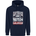 Excuses Calories Gym Training Top Funny Mens 80% Cotton Hoodie Navy Blue