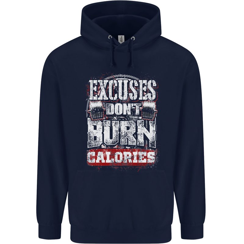 Excuses Calories Gym Training Top Funny Mens 80% Cotton Hoodie Navy Blue
