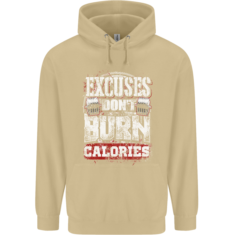 Excuses Calories Gym Training Top Funny Mens 80% Cotton Hoodie Sand