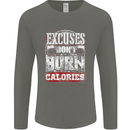 Excuses Calories Gym Training Top Funny Mens Long Sleeve T-Shirt Charcoal