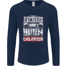 Excuses Calories Gym Training Top Funny Mens Long Sleeve T-Shirt Navy Blue