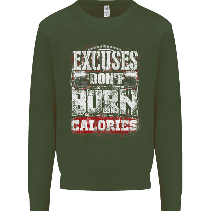 Excuses Calories Gym Training Top Funny Mens Sweatshirt Jumper Forest Green