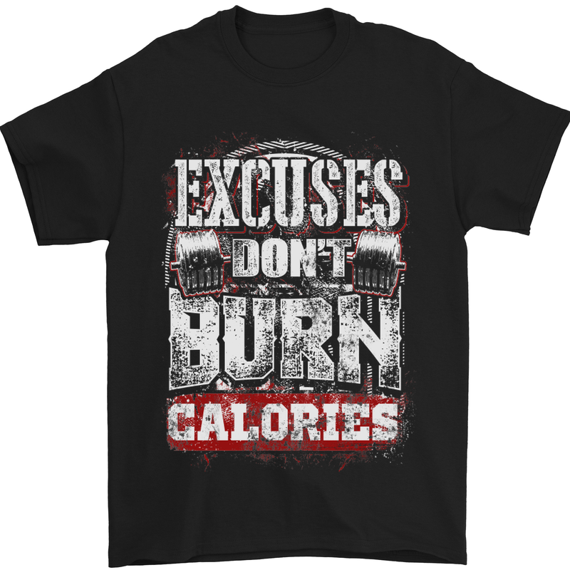 Excuses Calories Gym Training Top Funny Mens T-Shirt Cotton Gildan Black