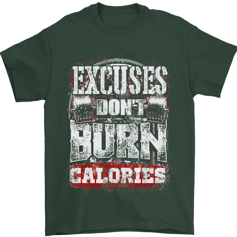 Excuses Calories Gym Training Top Funny Mens T-Shirt Cotton Gildan Forest Green