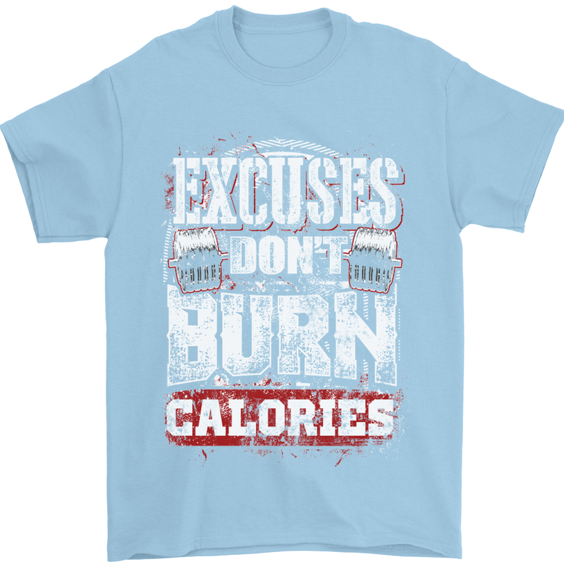 Excuses Calories Gym Training Top Funny Mens T-Shirt Cotton Gildan Light Blue