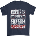 Excuses Calories Gym Training Top Funny Mens T-Shirt Cotton Gildan Navy Blue