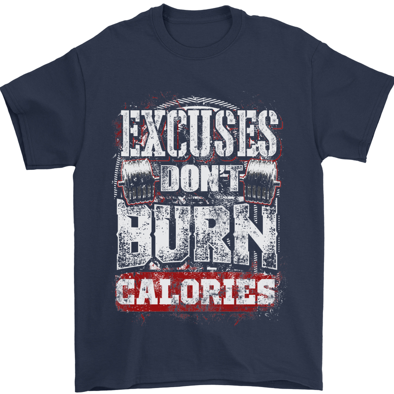 Excuses Calories Gym Training Top Funny Mens T-Shirt Cotton Gildan Navy Blue