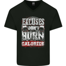 Excuses Calories Gym Training Top Funny Mens V-Neck Cotton T-Shirt Black