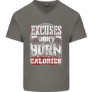 Excuses Calories Gym Training Top Funny Mens V-Neck Cotton T-Shirt Charcoal