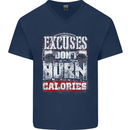 Excuses Calories Gym Training Top Funny Mens V-Neck Cotton T-Shirt Navy Blue