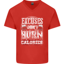 Excuses Calories Gym Training Top Funny Mens V-Neck Cotton T-Shirt Red