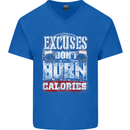 Excuses Calories Gym Training Top Funny Mens V-Neck Cotton T-Shirt Royal Blue
