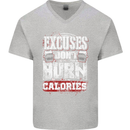 Excuses Calories Gym Training Top Funny Mens V-Neck Cotton T-Shirt Sports Grey