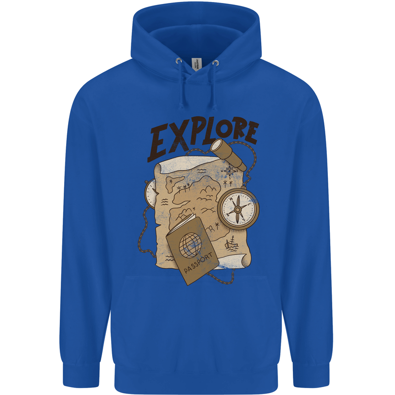 Explore Travel Orienteering Mountaineering Mens 80% Cotton Hoodie Royal Blue