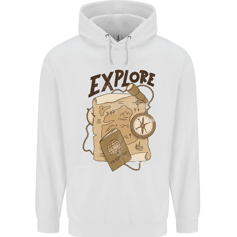 Explore Travel Orienteering Mountaineering Mens 80% Cotton Hoodie White