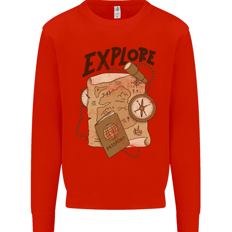 Explore Travel Orienteering Mountaineering Mens Sweatshirt Jumper Bright Red