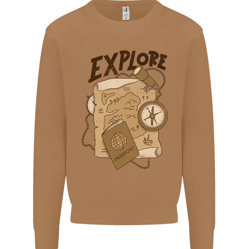 Explore Travel Orienteering Mountaineering Mens Sweatshirt Jumper Caramel Latte