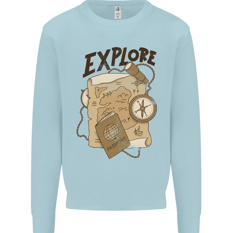 Explore Travel Orienteering Mountaineering Mens Sweatshirt Jumper Light Blue