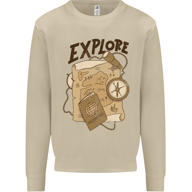 Explore Travel Orienteering Mountaineering Mens Sweatshirt Jumper Sand
