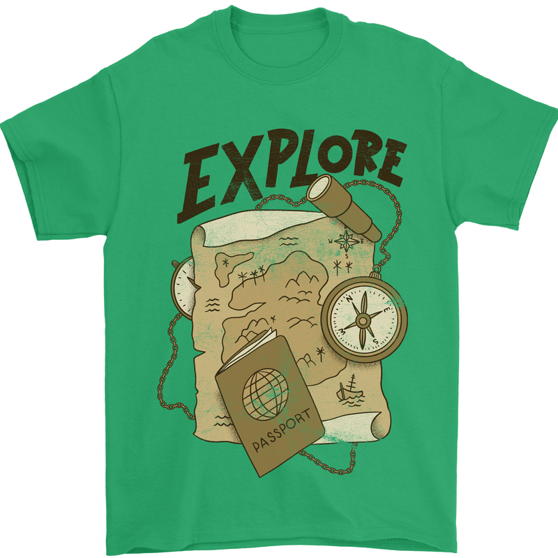 Explore Travel Orienteering Mountaineering Mens T-Shirt Cotton Gildan Irish Green