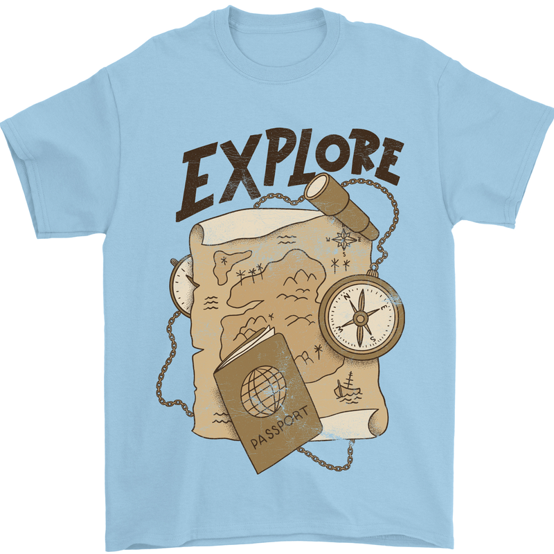 Explore Travel Orienteering Mountaineering Mens T-Shirt Cotton Gildan Light Blue