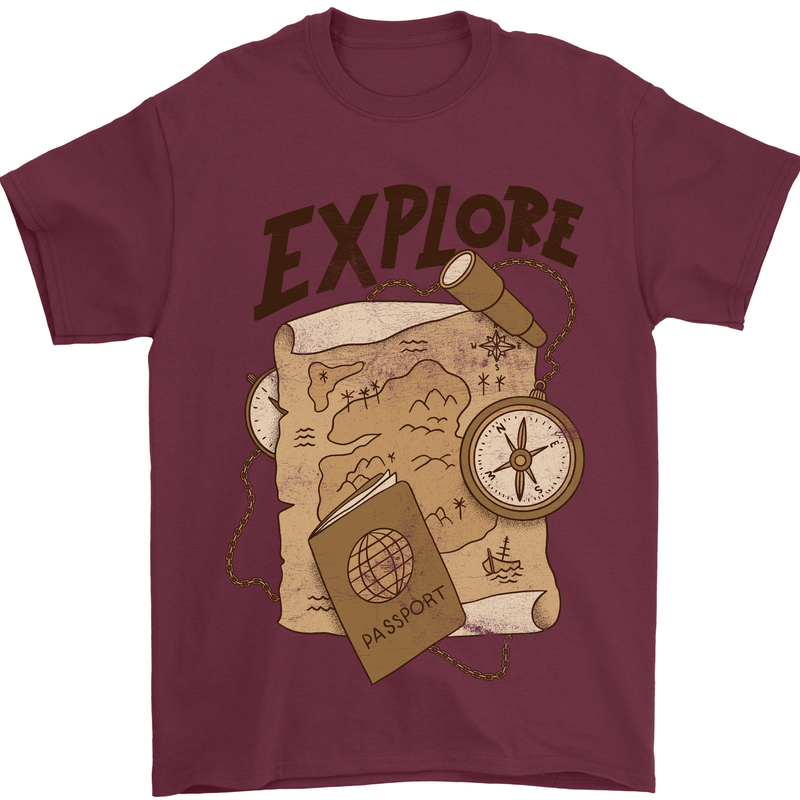 Explore Travel Orienteering Mountaineering Mens T-Shirt Cotton Gildan Maroon