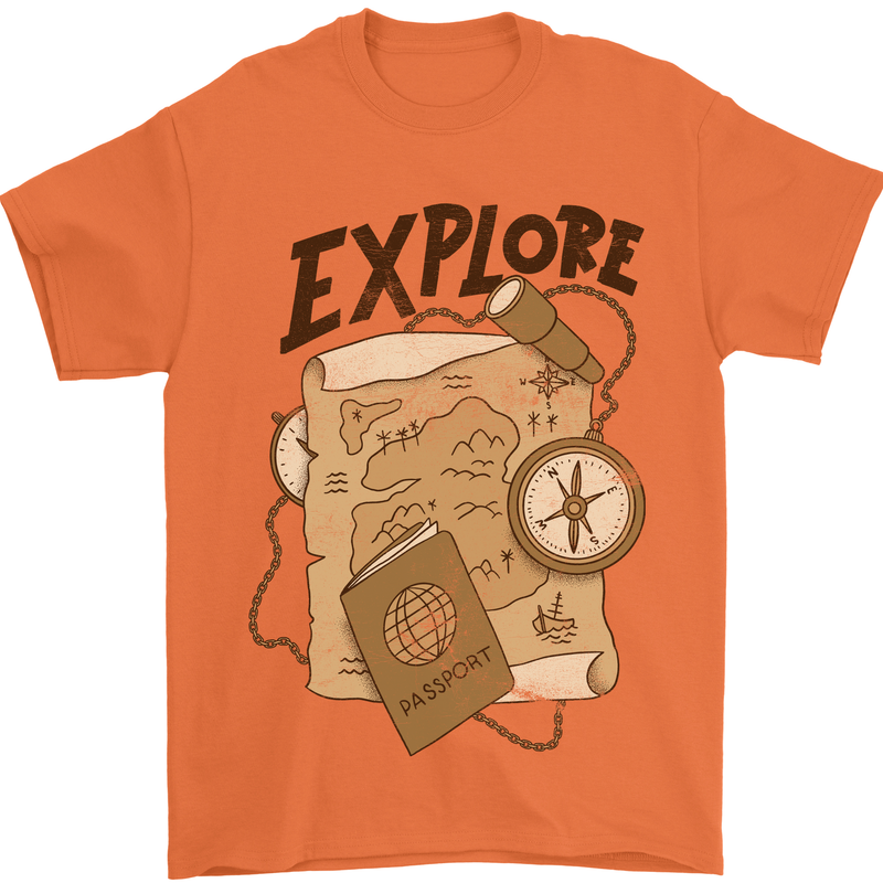 Explore Travel Orienteering Mountaineering Mens T-Shirt Cotton Gildan Orange