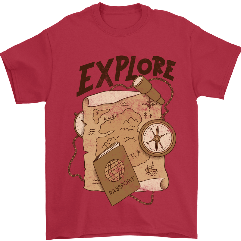 Explore Travel Orienteering Mountaineering Mens T-Shirt Cotton Gildan Red