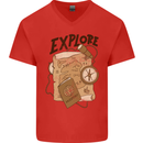 Explore Travel Orienteering Mountaineering Mens V-Neck Cotton T-Shirt Red
