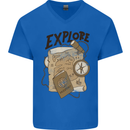 Explore Travel Orienteering Mountaineering Mens V-Neck Cotton T-Shirt Royal Blue