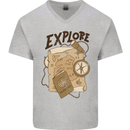Explore Travel Orienteering Mountaineering Mens V-Neck Cotton T-Shirt Sports Grey