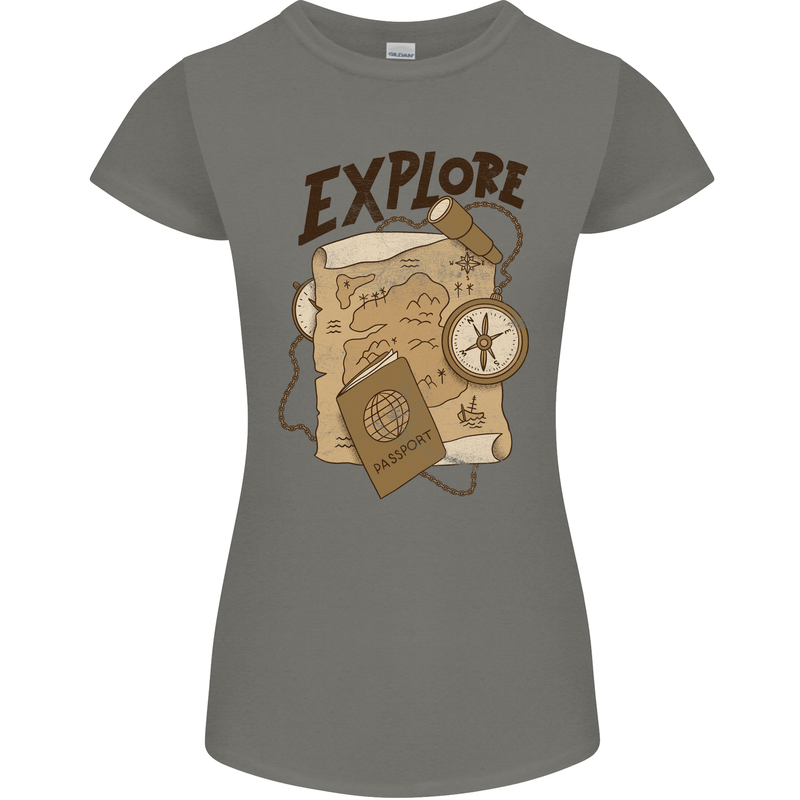 Explore Travel Orienteering Mountaineering Womens Petite Cut T-Shirt Charcoal
