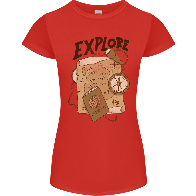 Explore Travel Orienteering Mountaineering Womens Petite Cut T-Shirt Red