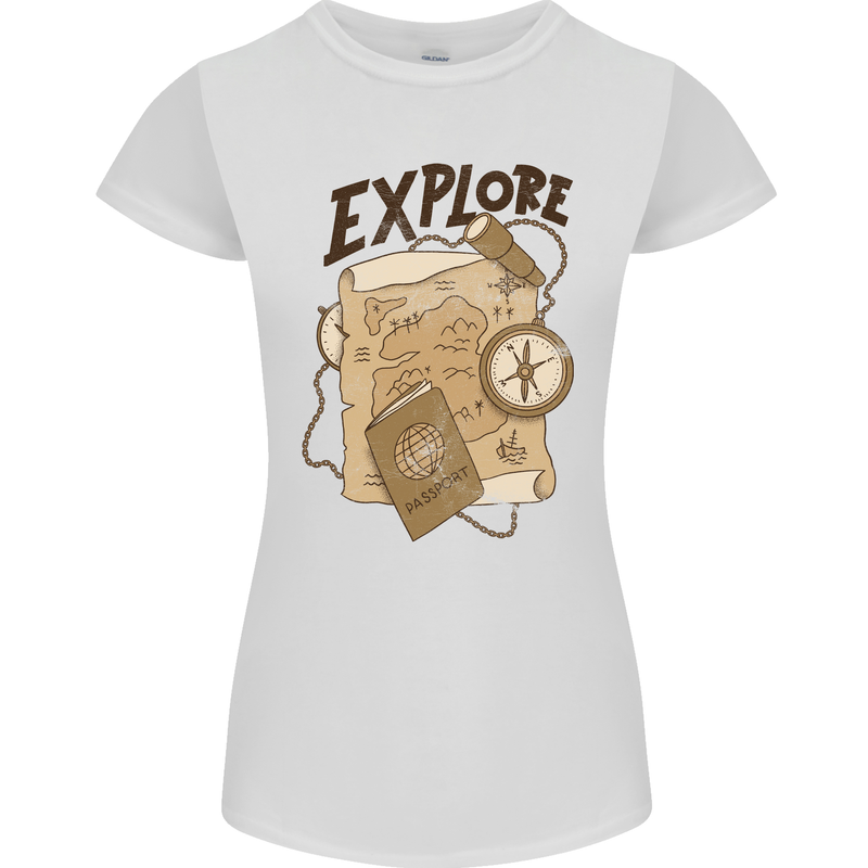 Explore Travel Orienteering Mountaineering Womens Petite Cut T-Shirt White