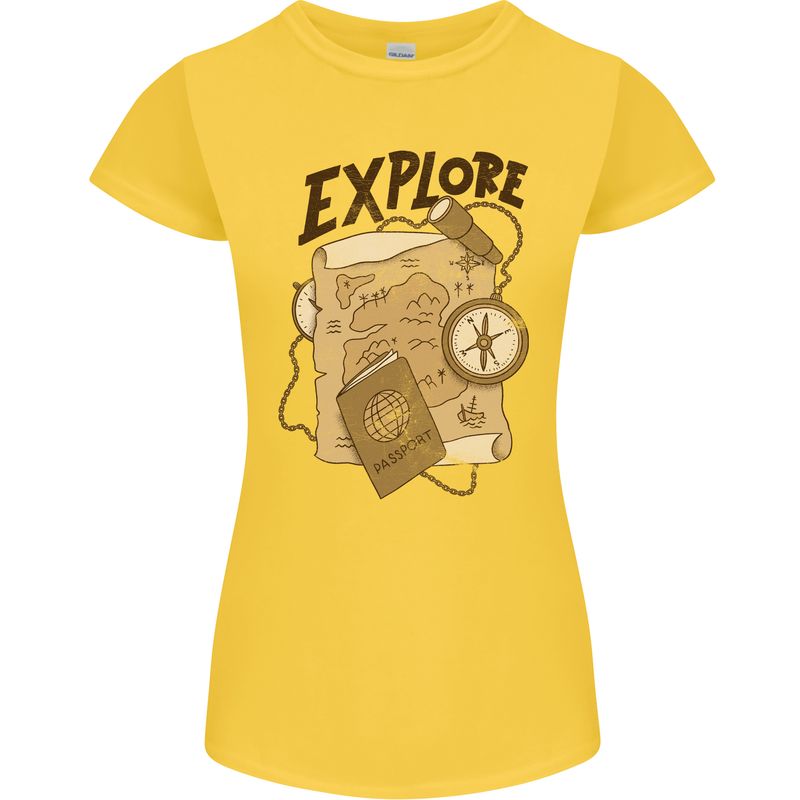 Explore Travel Orienteering Mountaineering Womens Petite Cut T-Shirt Yellow
