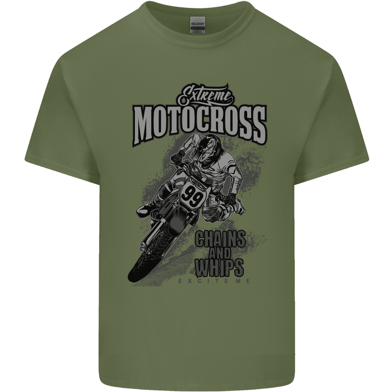 Extreme Motocross Dirt Bike MotoX Motosport Mens Cotton T-Shirt Tee Top Military Green