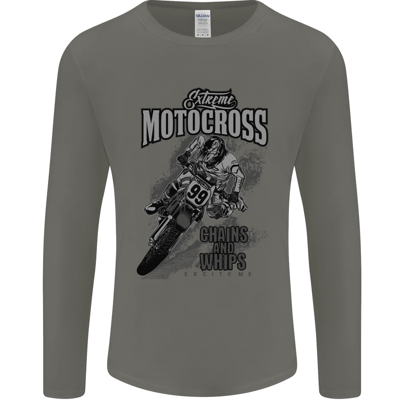 Extreme Motocross Dirt Bike MotoX Motosport Mens Long Sleeve T-Shirt Charcoal