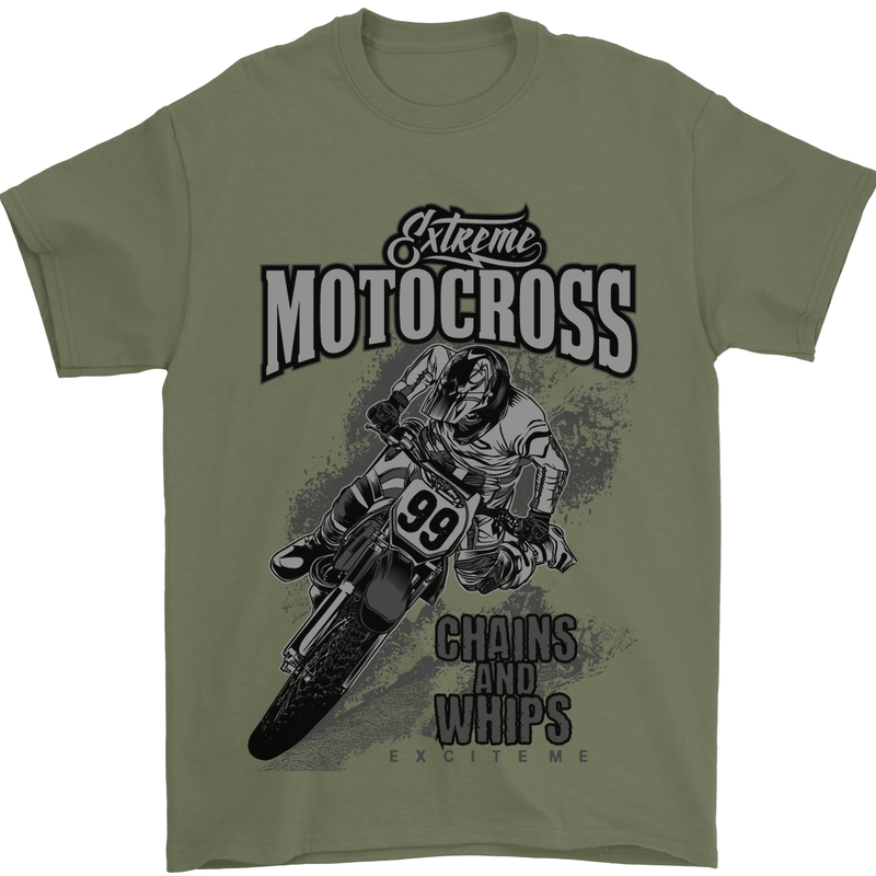 Extreme Motocross Dirt Bike MotoX Motosport Mens T-Shirt Cotton Gildan Military Green