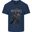 Extreme Motocross Dirt Bike MotoX Motosport Mens V-Neck Cotton T-Shirt Navy Blue